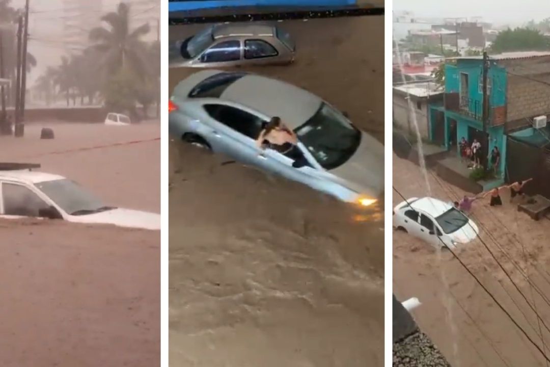 Remanentes de Lidia Inundan Calles y Arrastran Autos en Puerto Vallarta
