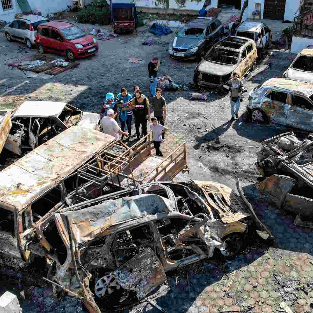 edificios destruidos en el sitio del hospital Ahli Arab en el centro de Gaza