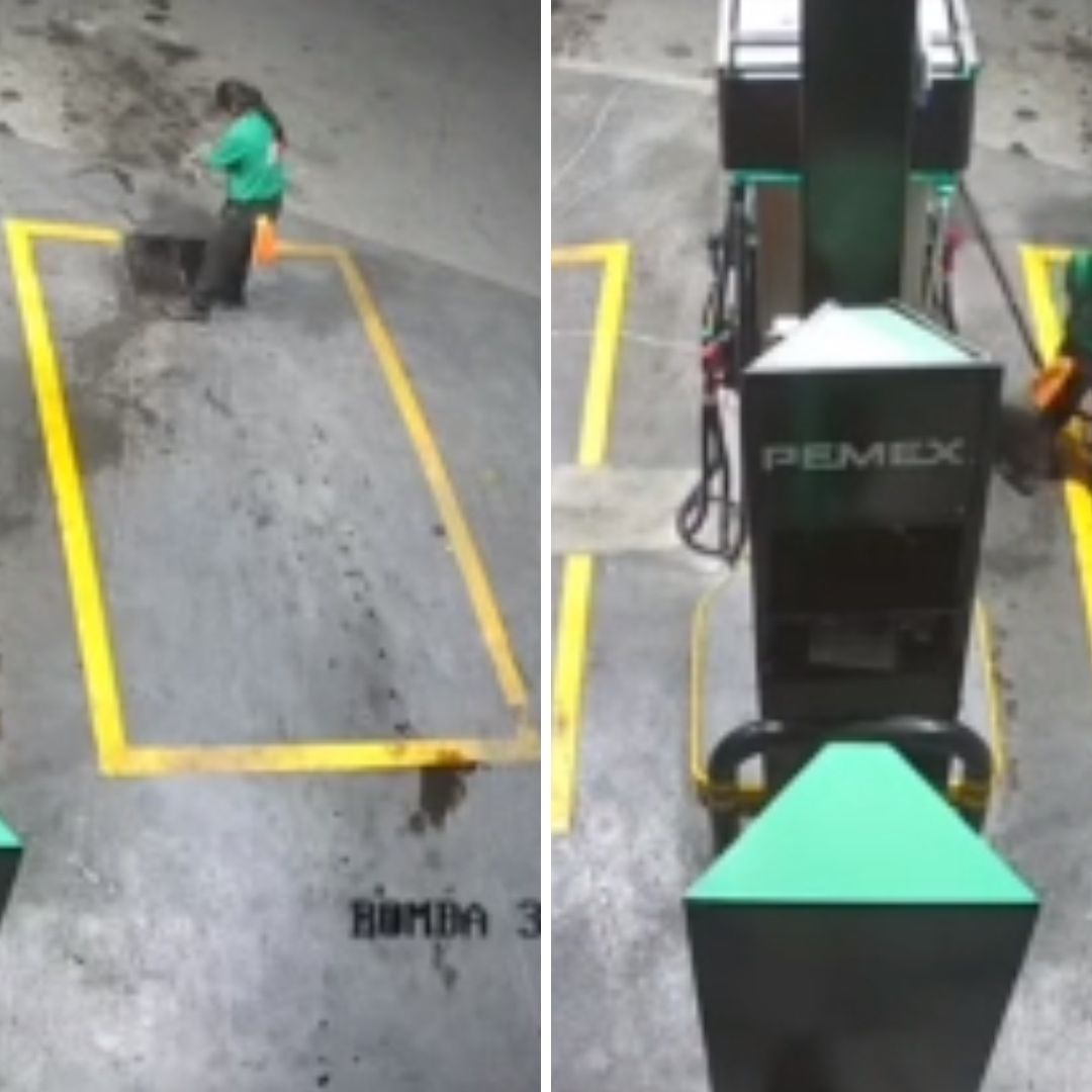 Empleada de Gasolinera Baña en Combustible a Hombre que Intentó Asaltarla