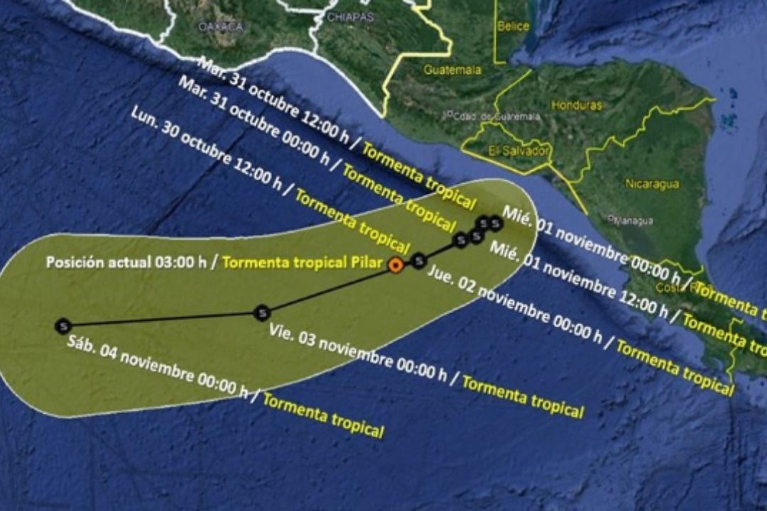 Tormenta Tropical Pilar Avanza Hacia el Este-Noreste; Provoca Lluvias en Chiapas y Oaxaca