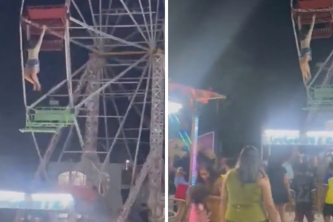 Video | Pequeña queda colgada de Rueda de la Fortuna en Feria de Brasil