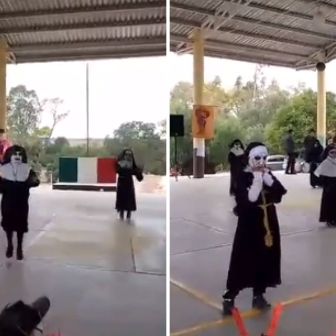 Niños Bailan como La Monja de la Feria en Escuela