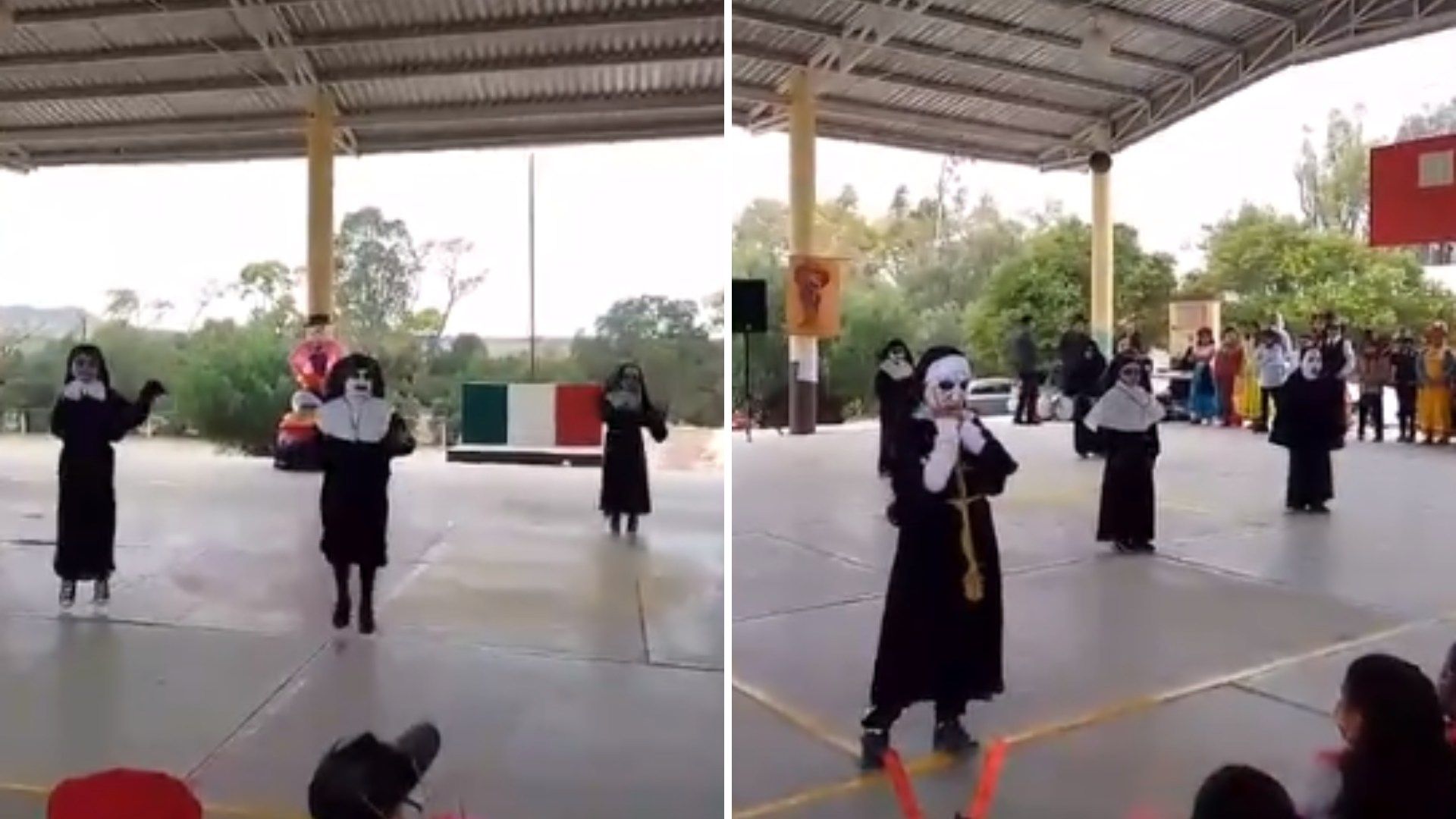 Niños Bailan como La Monja de la Feria en Escuela