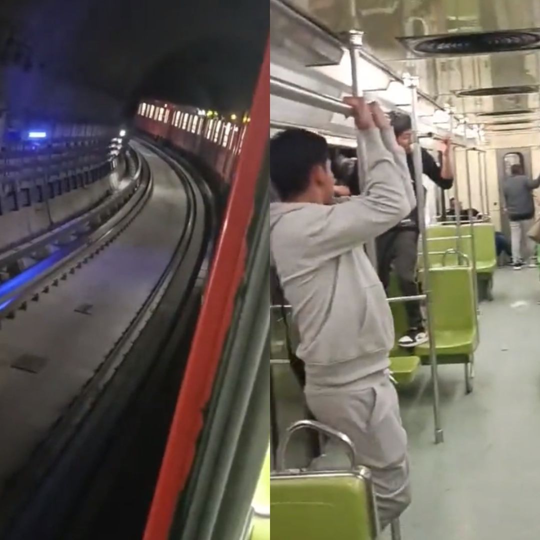 Confusión de pasajeros adentro de vagones del Metro CDMX en túnel de la terminal