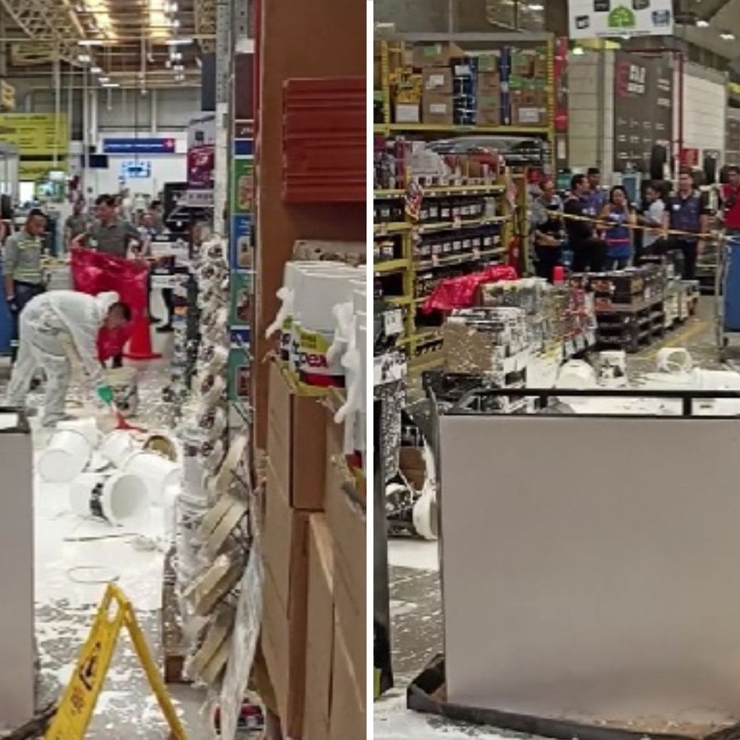 Video | Trabajador Causa Caos Tras Tirar Cubetas de Pintura