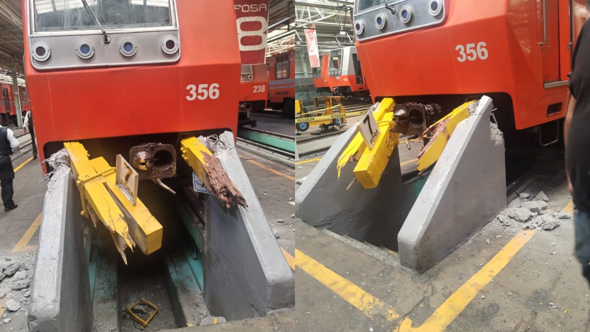 Daños en tren en zona de talleres, en la terminal El Rosario del Metro de la CDMX