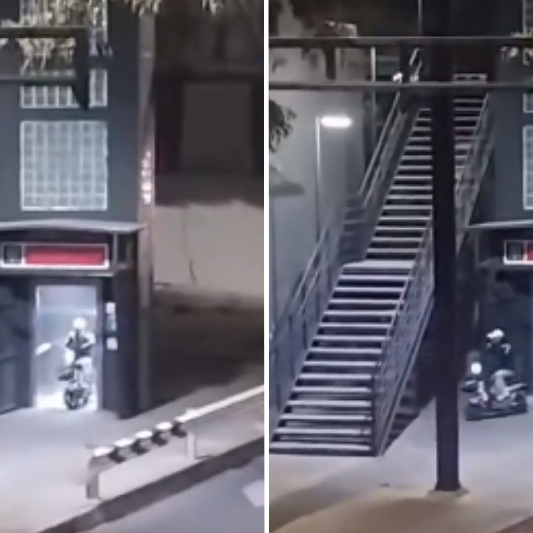 Captan a Sujeto Bajando con Todo y Moto en Elevador del Metrobús