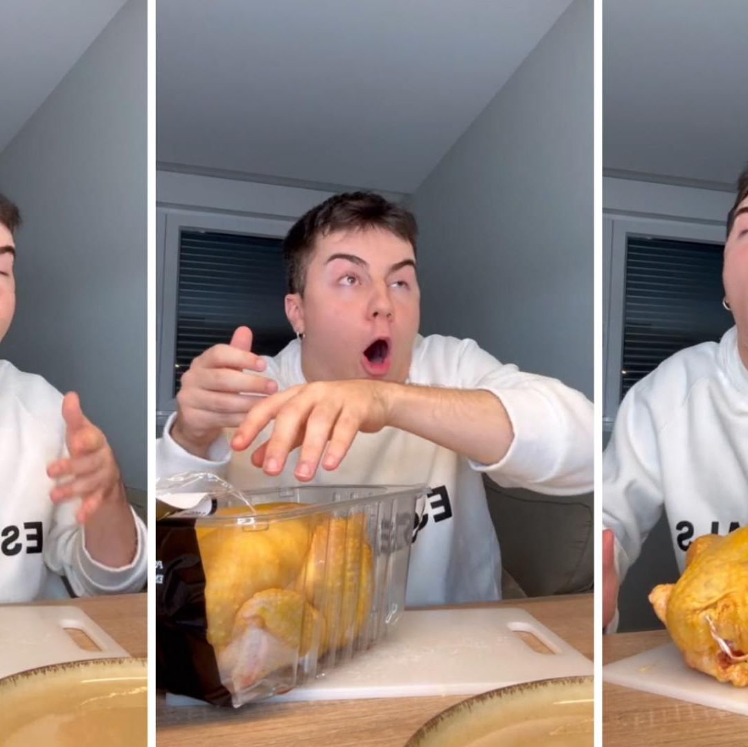 Joven español parte pollo por primera vez y su reacción es viral