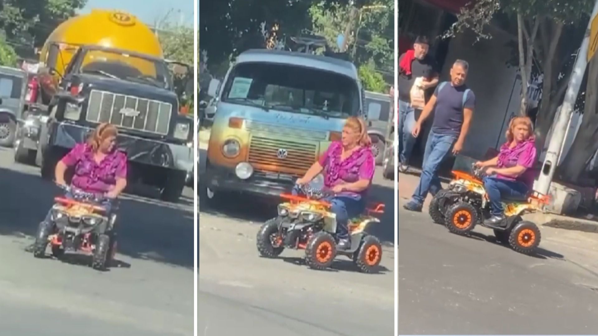 ¡Súbete a Mi Moto! Señora Recorre las Calles en Mini Cuatrimoto | Video
