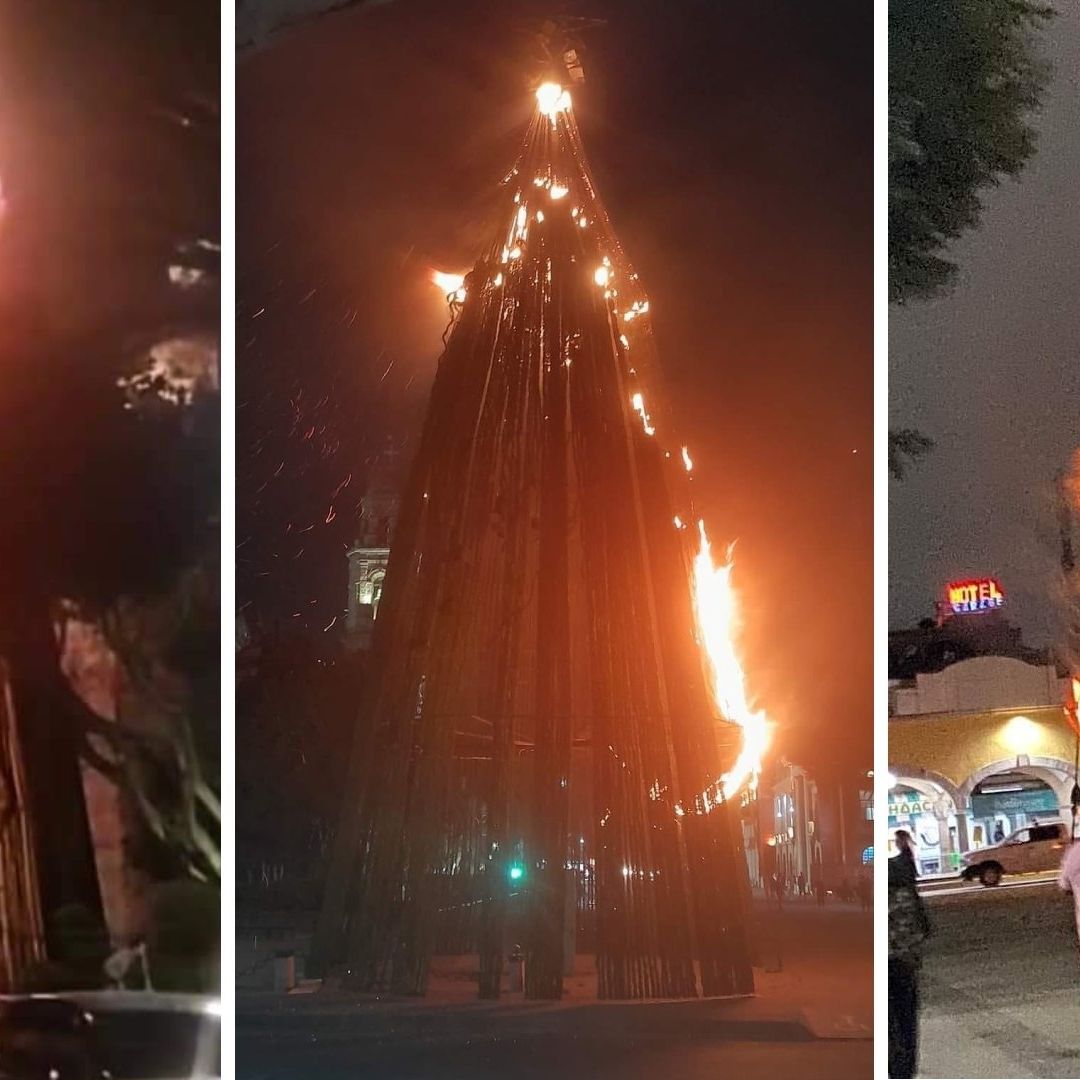 Incendio Consume Árbol de Navidad en Explanada de Tlalnepantla