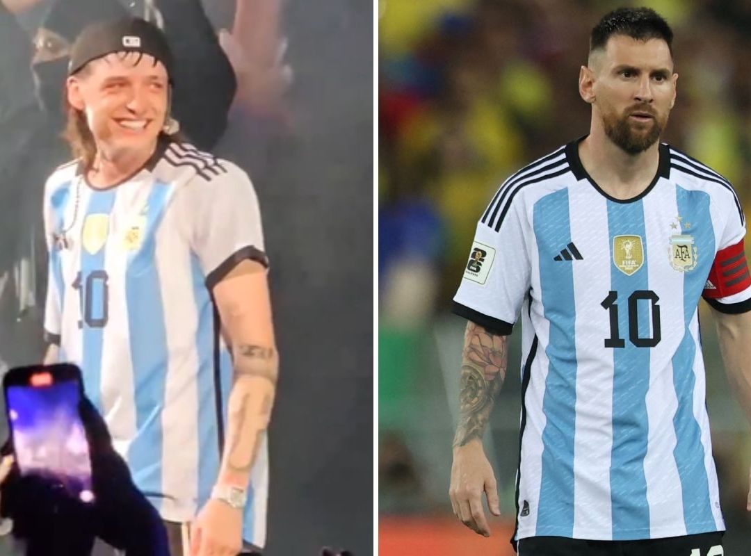 Peso Pluma lució la playera de la selección argentina y alabó a Messi en su concierto en Buenos Aires