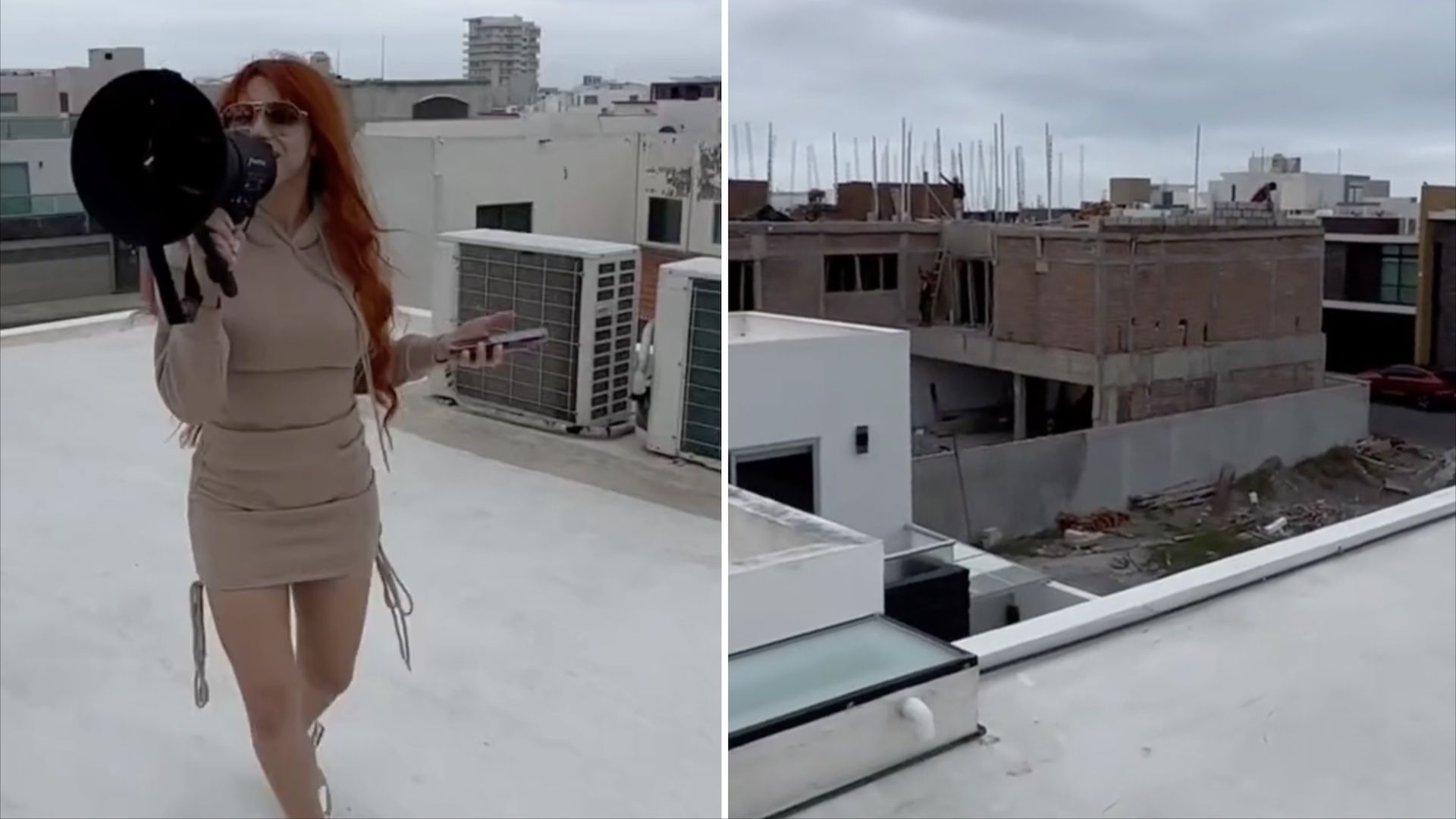 Yeri Mua canta en su azotea y los albañiles la ignoran