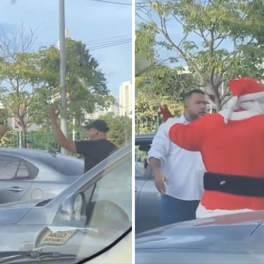 Santa Clos detiene pelea de tránsito en Panamá