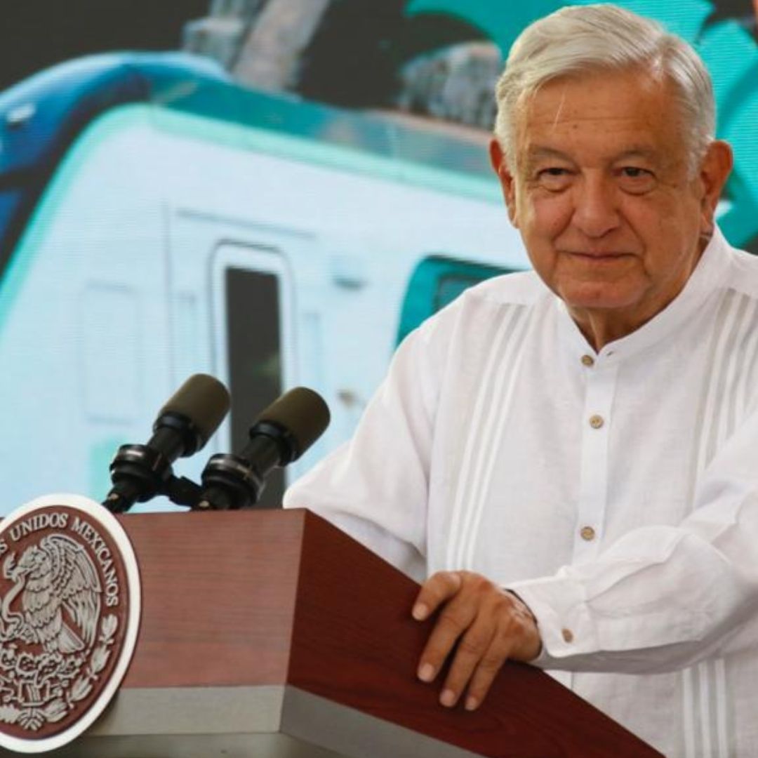 Andrés Manuel López Obrador en conferencia desde Campeche previo a inauguración del Tren Maya