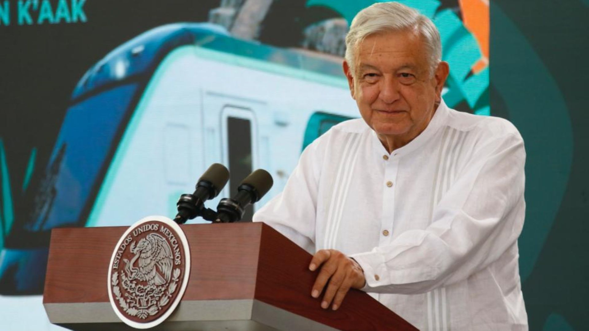 Andrés Manuel López Obrador en conferencia desde Campeche previo a inauguración del Tren Maya