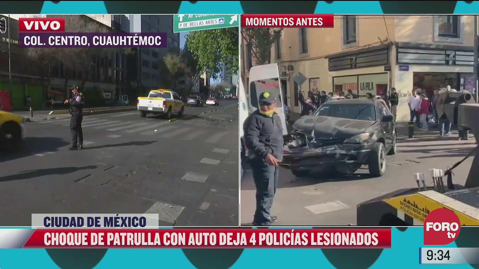Patrulla se pasa el alto y choca en el Centro de la CDMX; hay cuatro ...