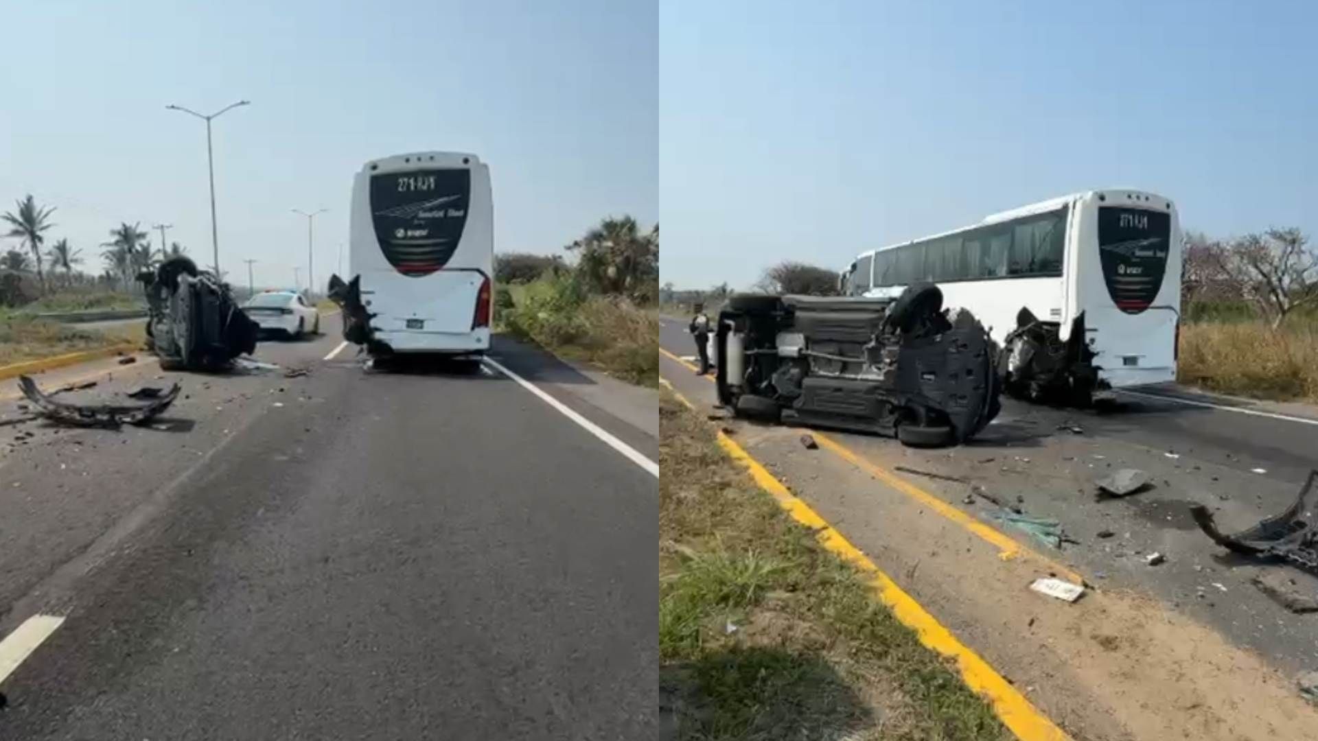 Camioneta Vuelca tras Chocar Contra Autobús de Turismo en Carretera Boca del Río Antón Lizardo Veracruz