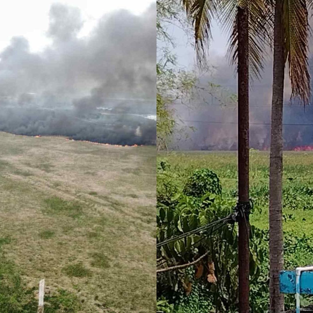 Incendio de Pastizal se Registra en Autopista Cosoleacaque Nuevo Teapa de Minatitlán Veracruz Refinería Lázaro Cárdenas