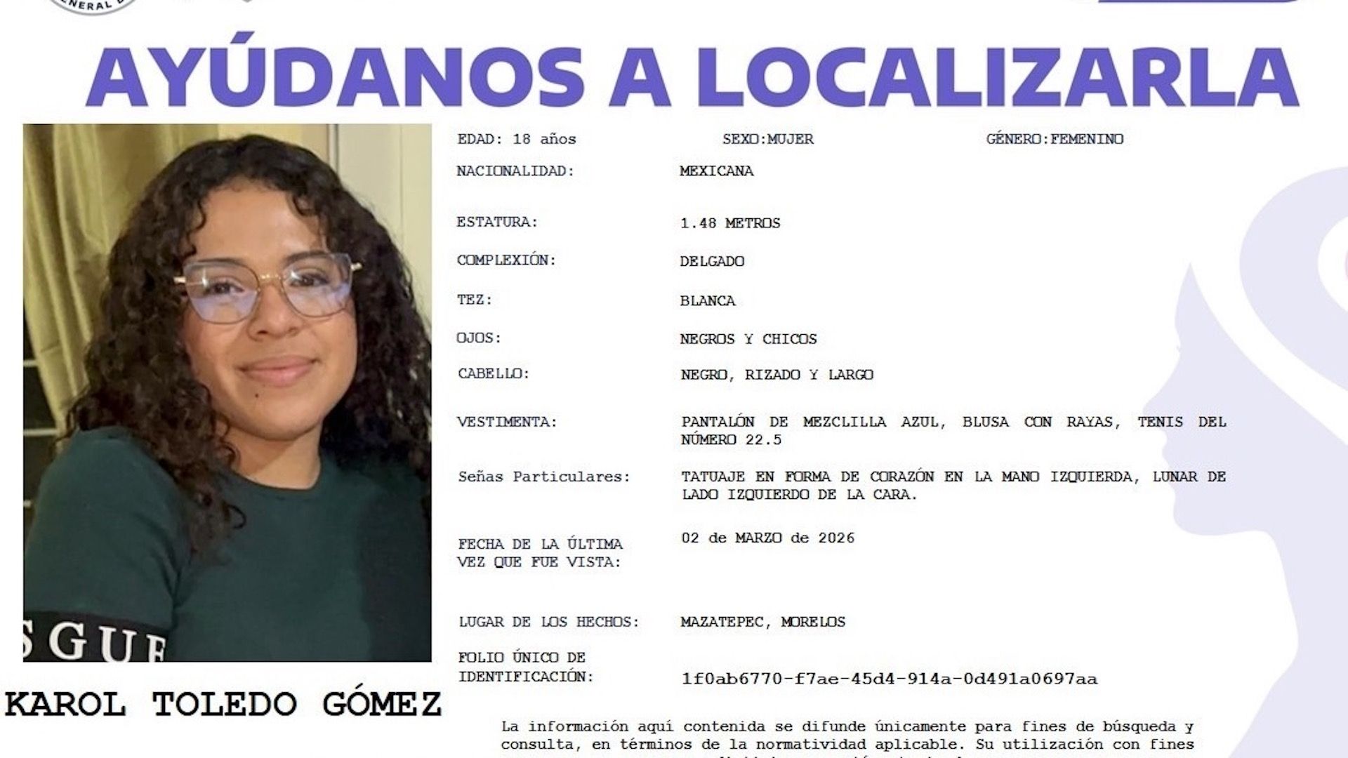 UAEM denuncia desaparición de estudiante Karol Toledo Gómez en Mazatepec, Morelos