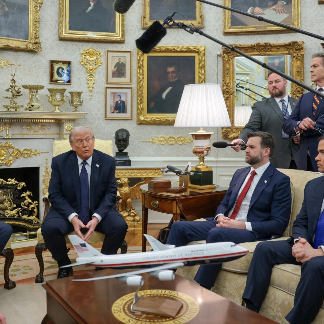 Donald Trump en reunión con el canciller de Alemania, Friedrich Merz, en la Casa Blanca