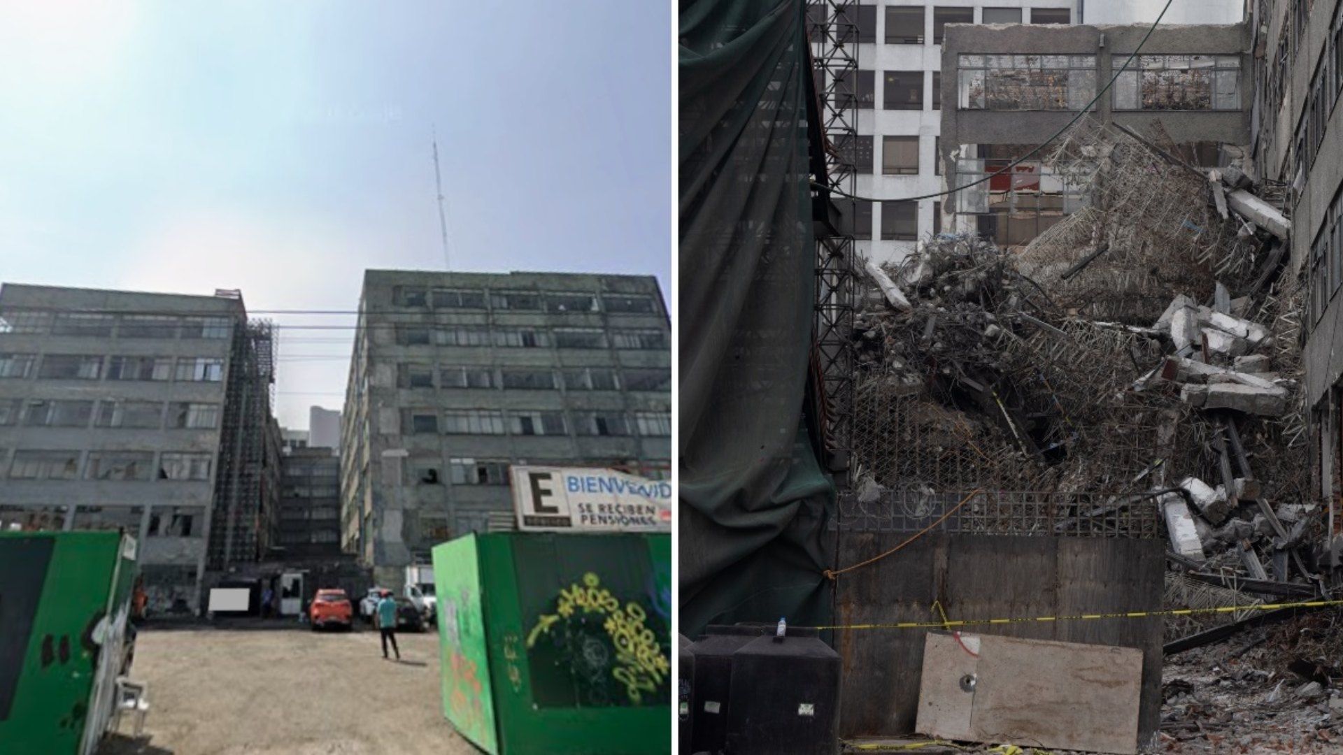Antes y después del edificio derrumbado en San Antonio Abad 124. Foto: N+