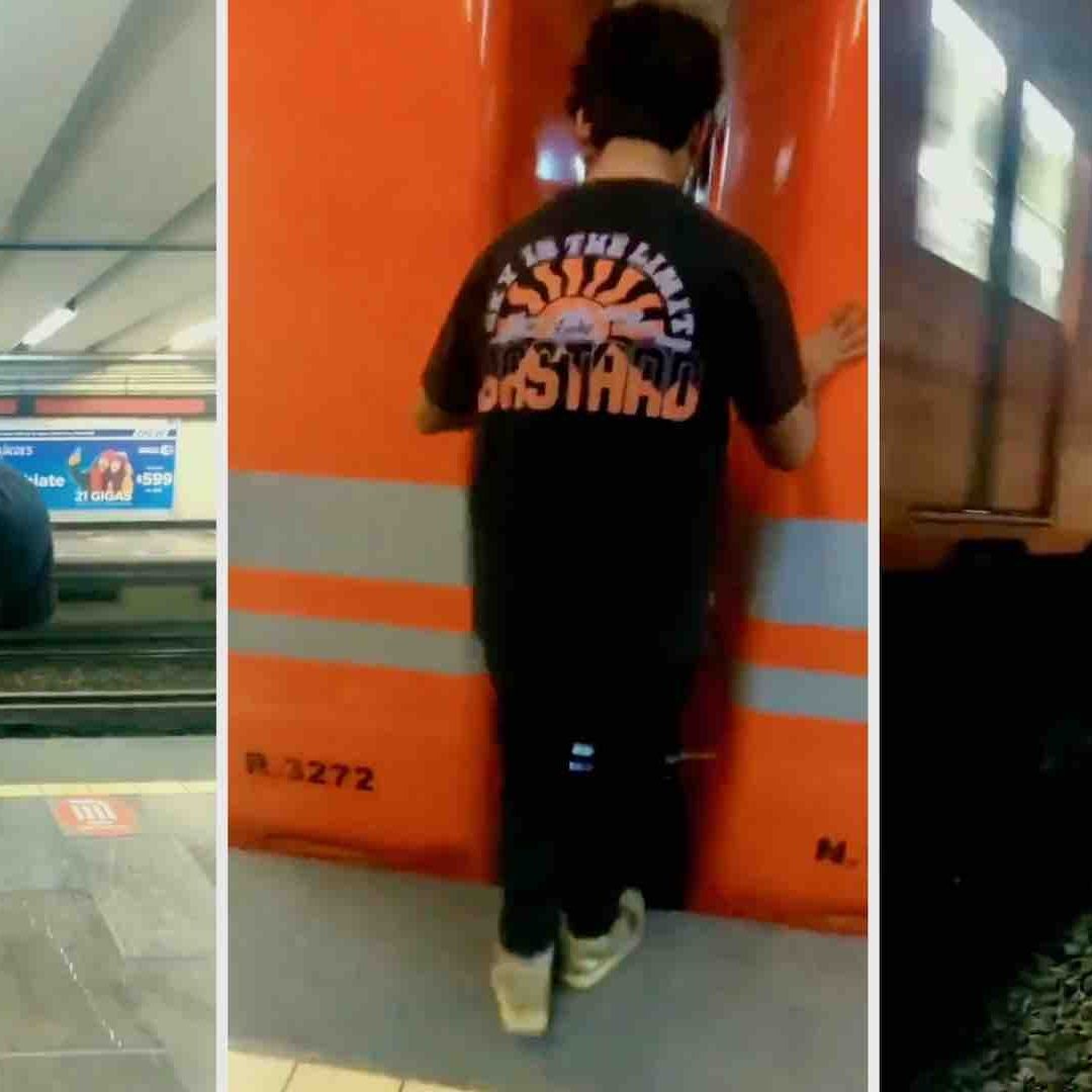 Youtuber Seler ‘surfeando’ entre dos vagones del Metro de CDMX.