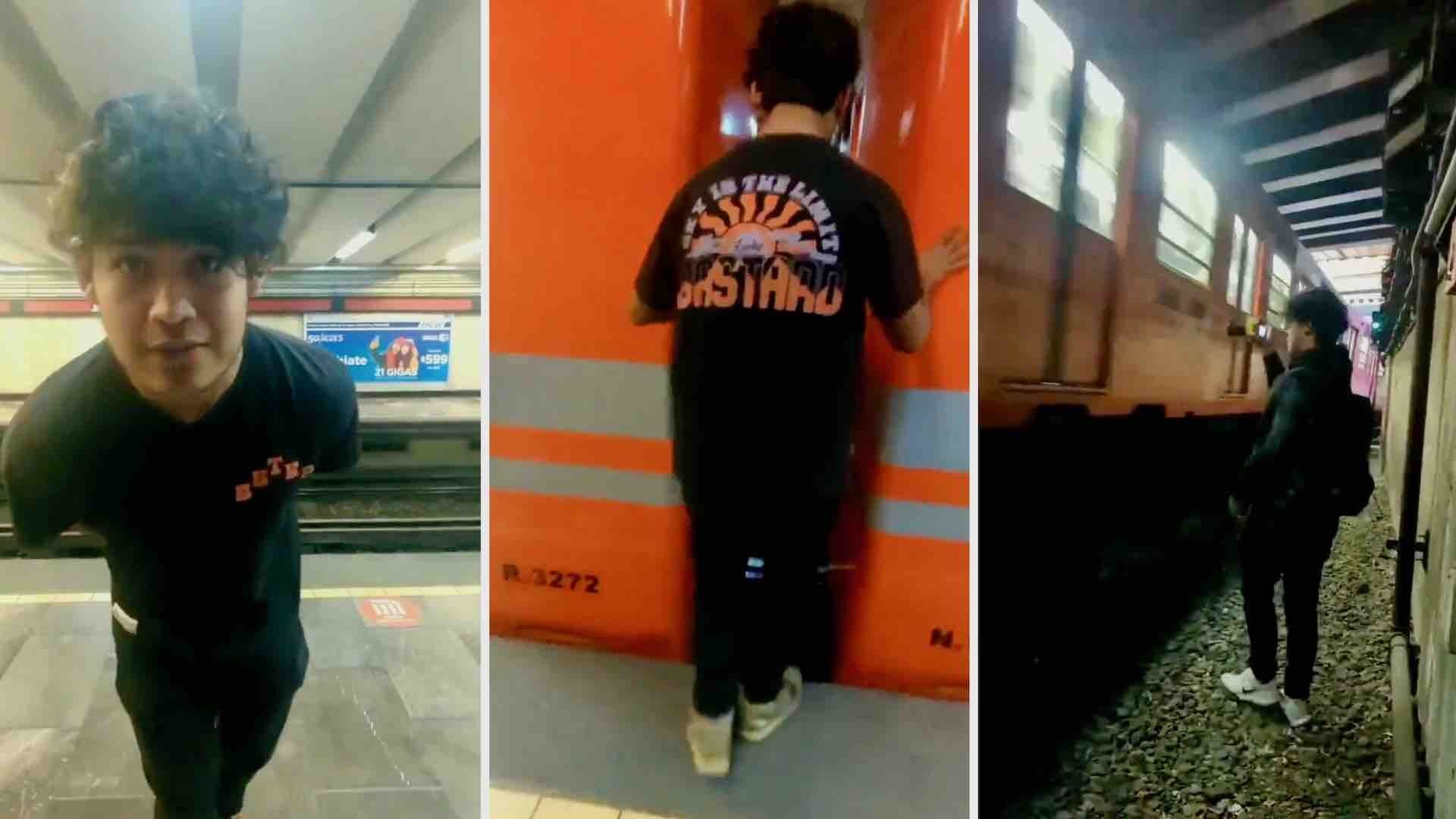 Youtuber Seler ‘surfeando’ entre dos vagones del Metro de CDMX.