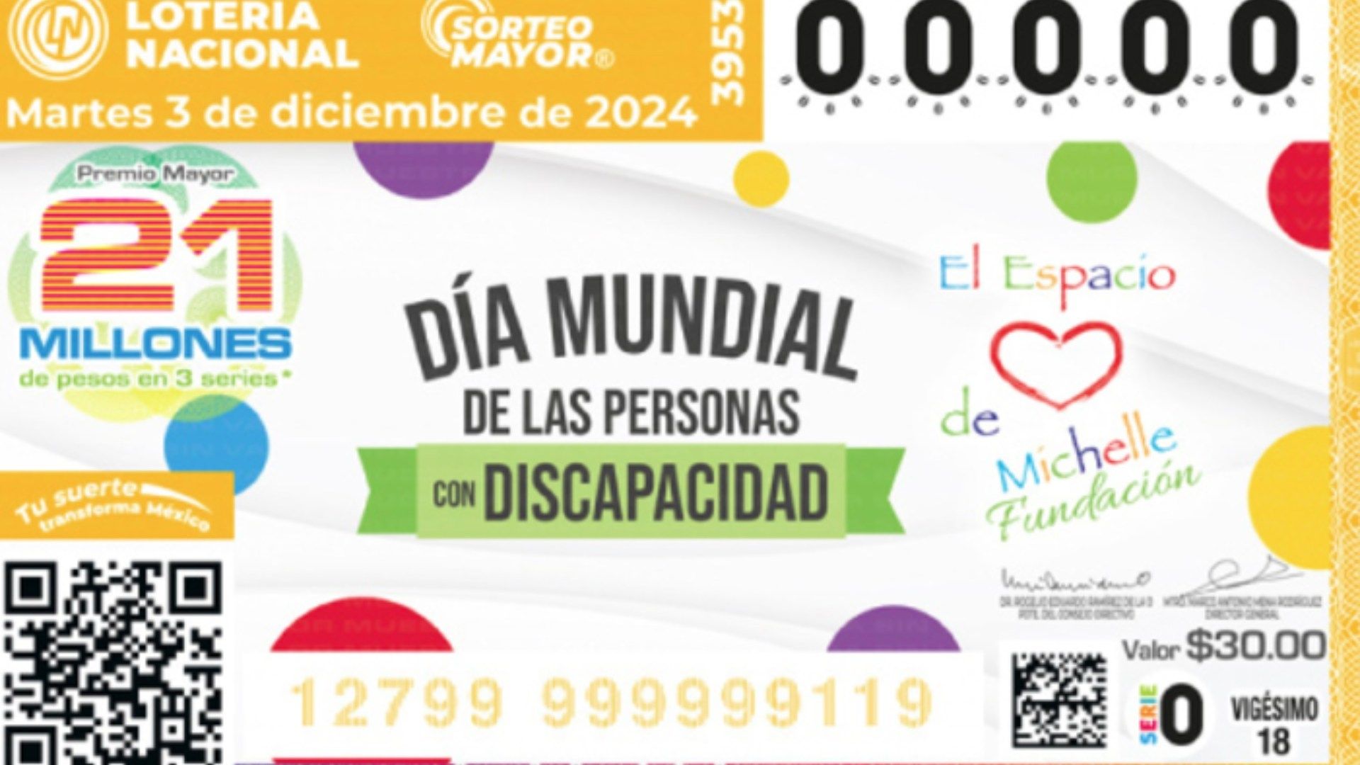 Sorteo Mayor No. 3953, conmemorativo del Día Mundial de las Personas con Discapacidad