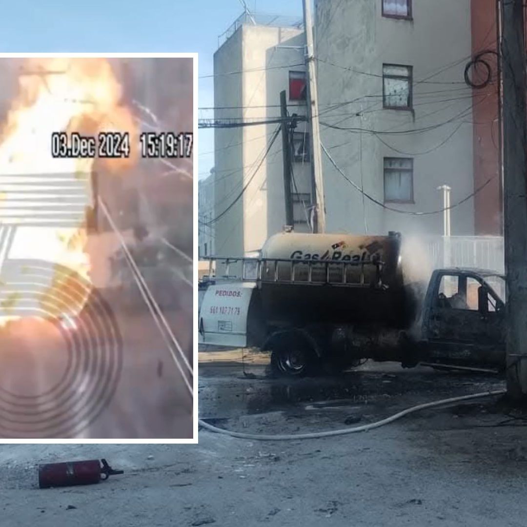 Evacuan a familias por incendio de pipa en U.H. El Llanitio en Chiautempan, Tlaxcala.