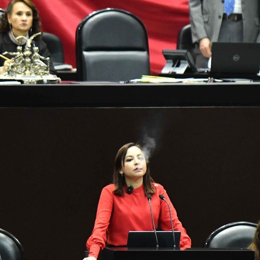 Irais Virginia Reyes, diputada de Movimiento Ciudadano, usó un vapeador durante la sesión de la Cámara de Diputados, al discutirse prohibir vapeadores