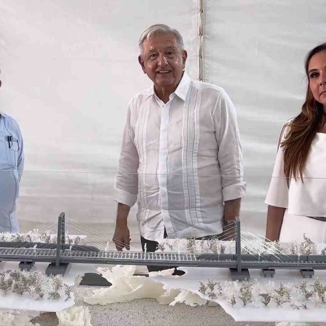 López Obrador, la gobernadora de Quintana Roo, Mara Lezama y el director del INAH, Diego Prieto