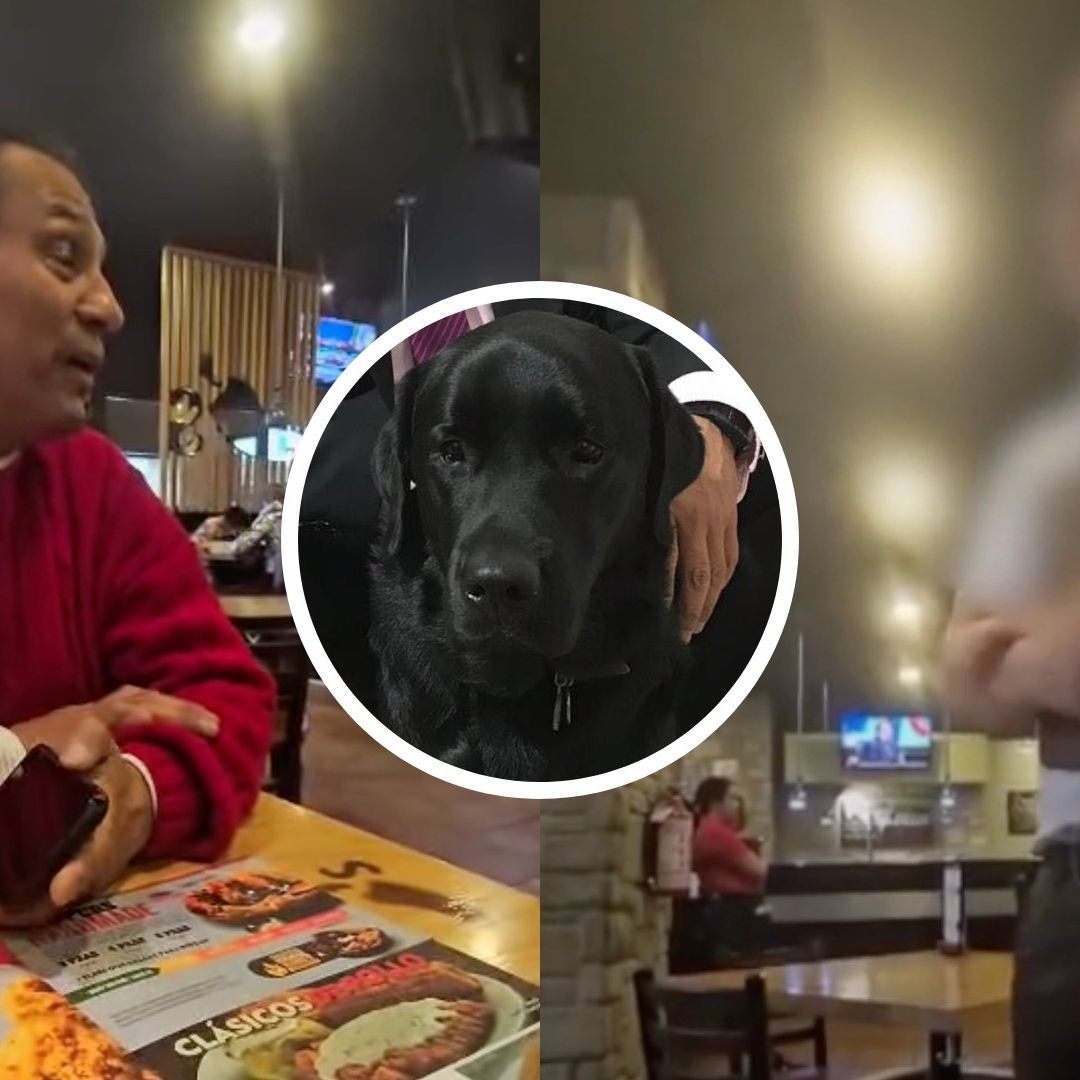 Hombre con discapacidad visual, perro guía y gerente de restaurante en Xalapa