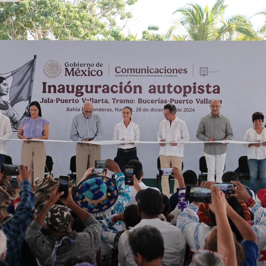 La presidenta Claudia Sheinbaum inauguró en Nayarit este sábado 28 de diciembre el último tramo de 33.2 kilómetros de la Autopista Jala-Puerto Vallarta.