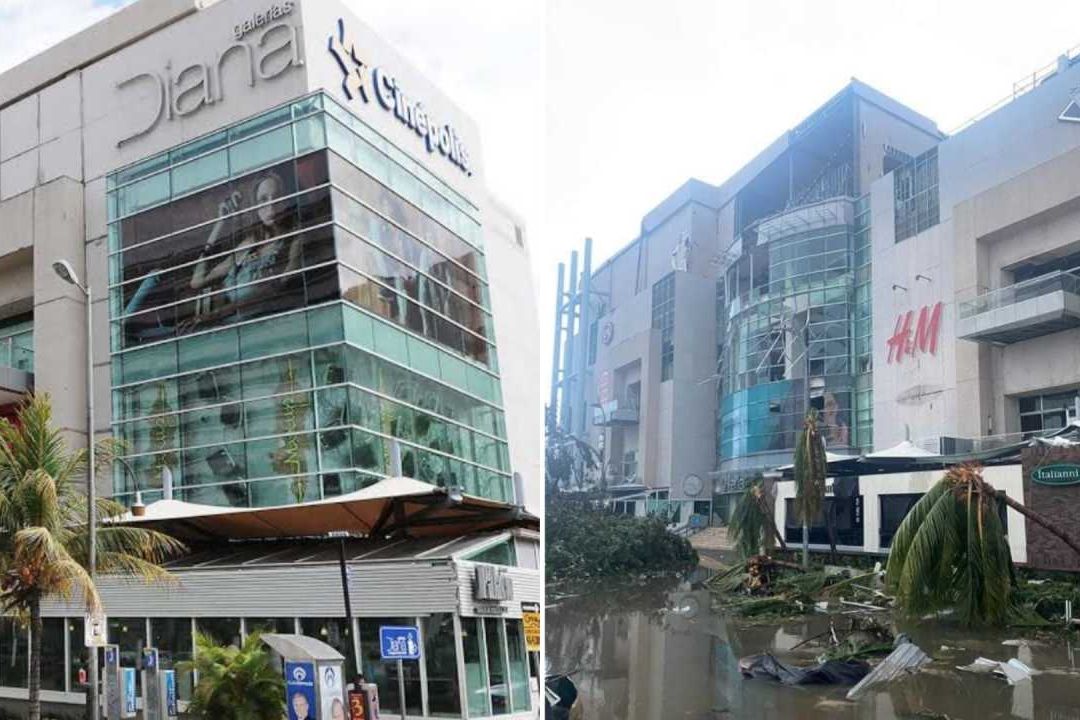 Galerías Diana, en la Costera Miguel Alemán, destruida por el huracán Otis
