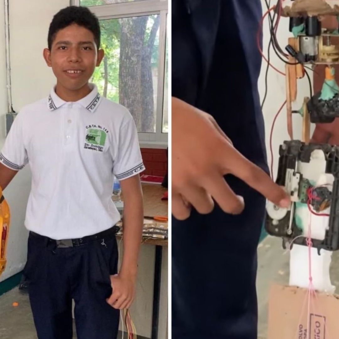 Estudiante de secundaria crea robot con materiales reciclados