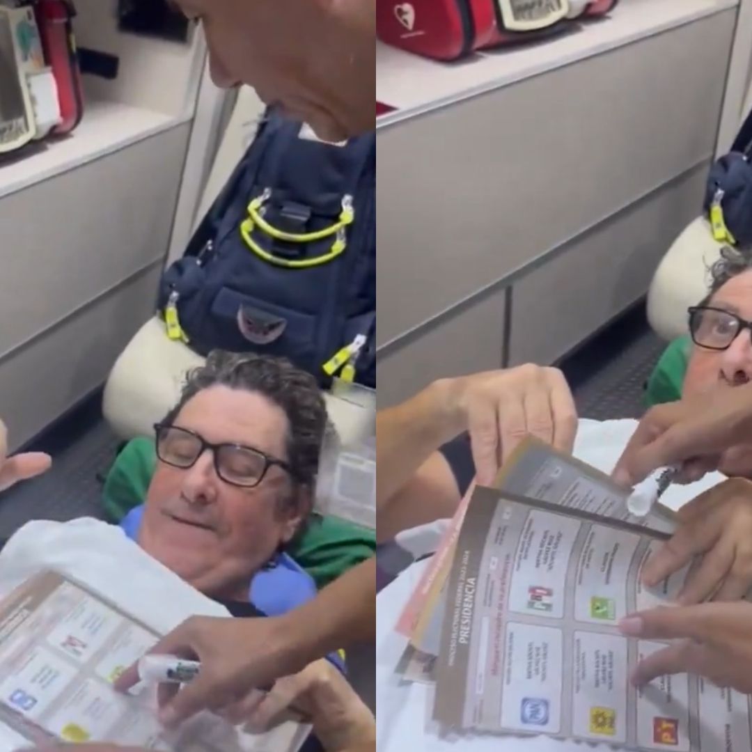 José Gerónimo de 62 años de edad vota en una ambulancia en Yucatán