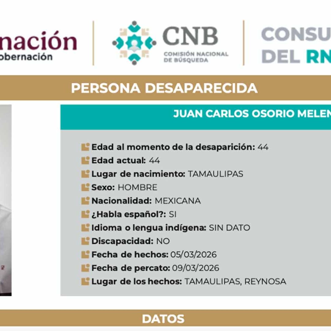 Activan Ficha de Búsqueda por Desaparición de Juan Carlos Osorio Meléndez Funcionario de Reynosa