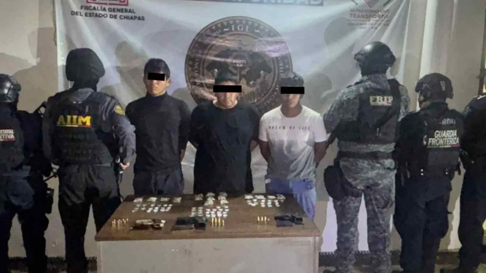 Fuerza Pakal Detiene a 3 Presuntos Integrantes del Cártel Jalisco Nueva Generación. Foto: SSP