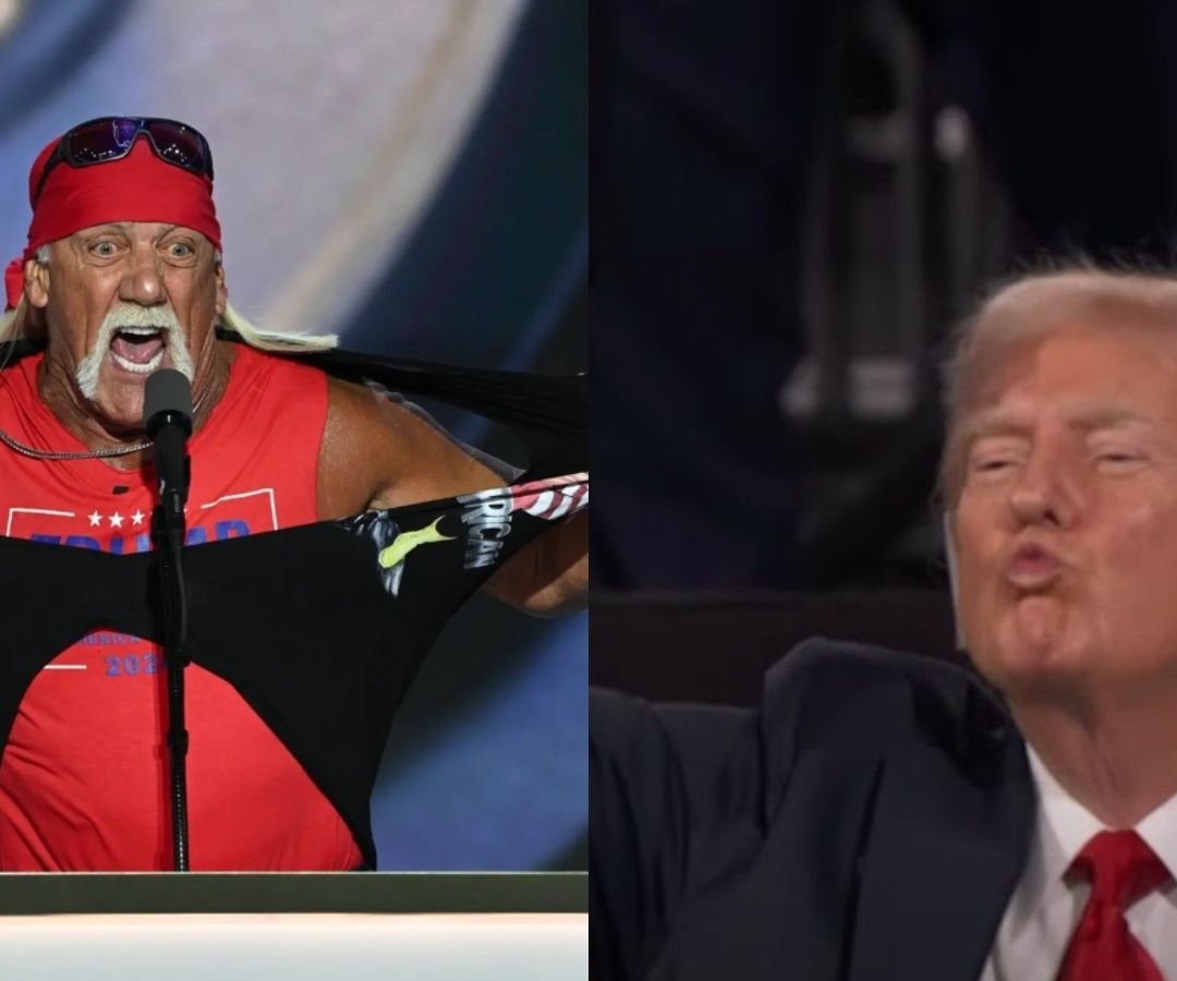 Hulk Hogan y Donald Trump en la noche en que aceptó ser el candidato republicano a la presidencia de Estados Unidos. Foto: X @GOPconvention