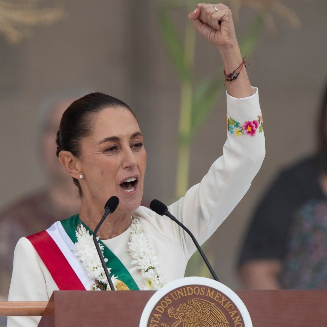 La presidenta Claudia Sheinbaum Pardo durante su discurso en el Zócalo. Foto: EFE