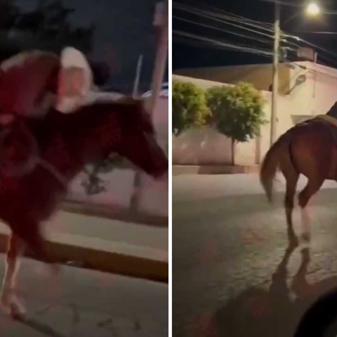 Jinete ebrio es captado arriba de su caballo