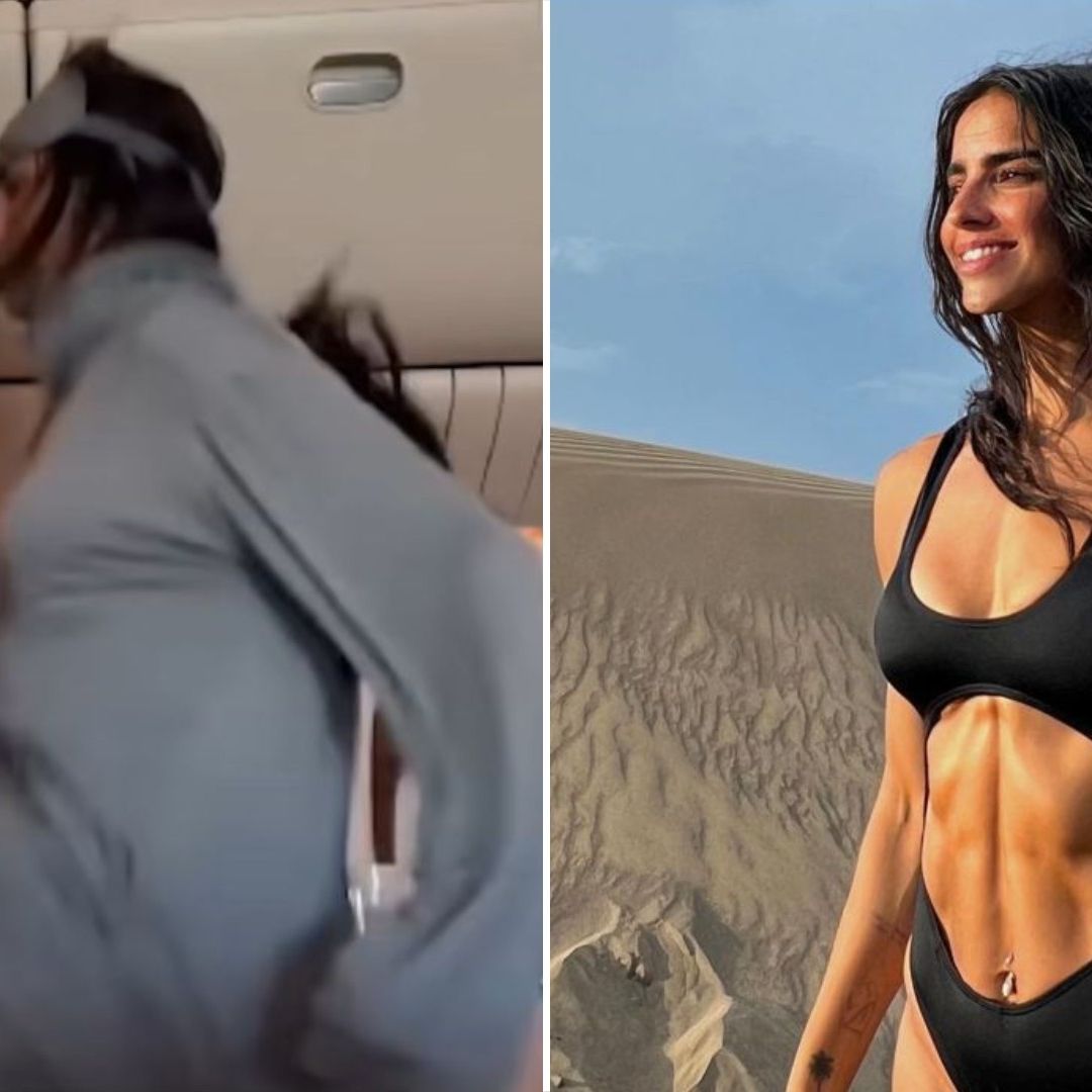 Bárbara de Regil compartió un video en el que aparece trotando y haciendo sentadillas en el pasillo de un avión