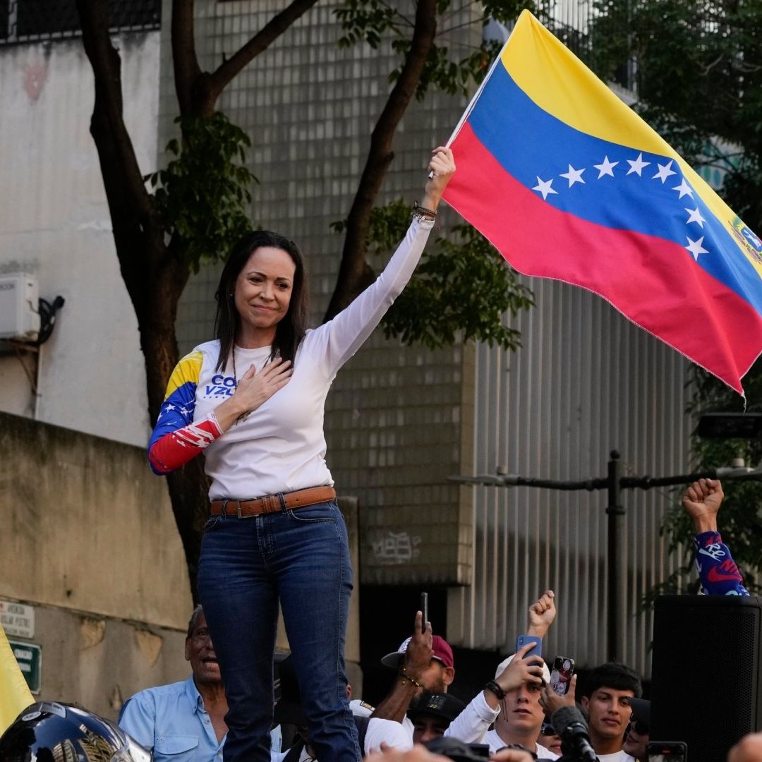 María Corina Machado, durante su protesta en Caracas, Venezuela