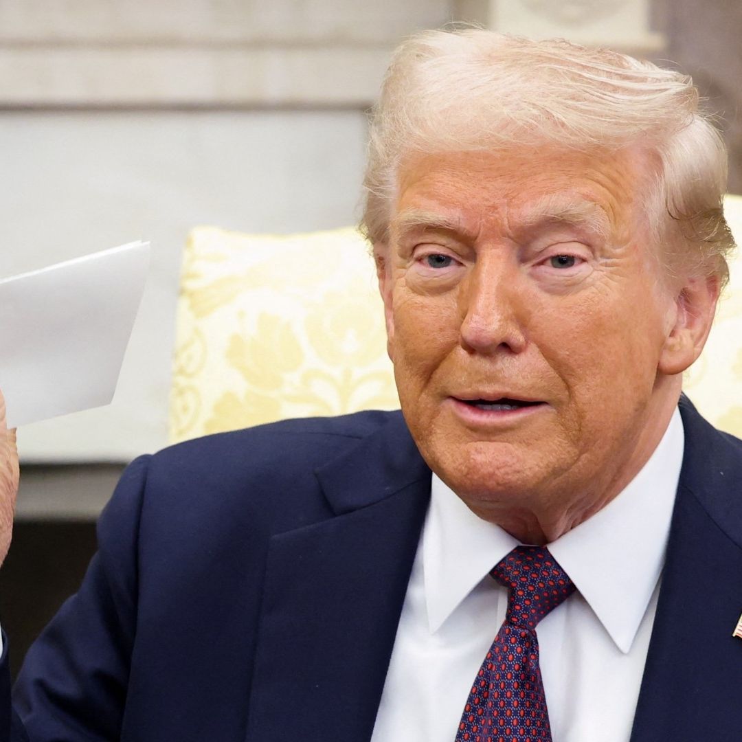Donald Trump, presidente de Estados Unidos, en la reunión con Keir Starmer, primer ministro británico