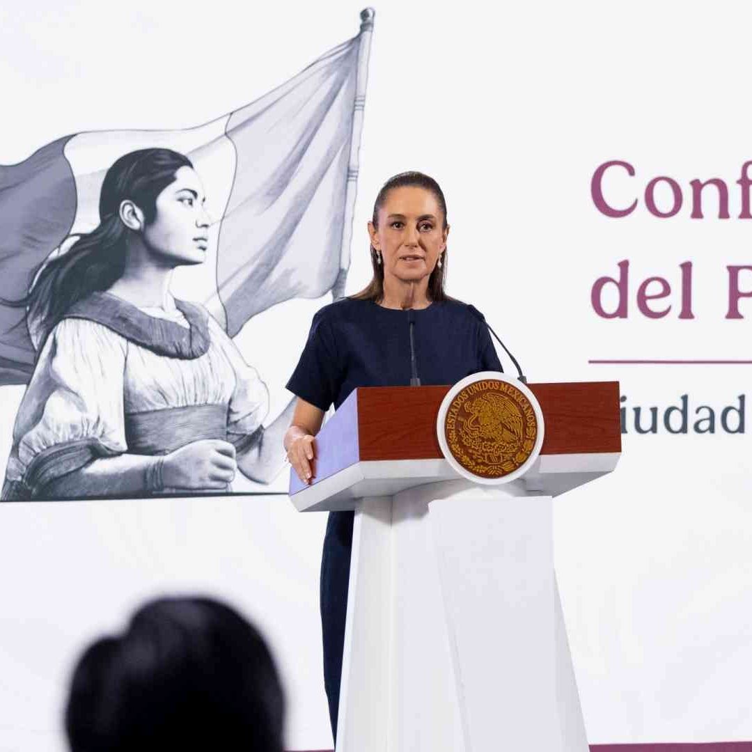 La presidenta Claudia Sheinbaum durante conferencia mañanera hoy 23 de mayo de 2025