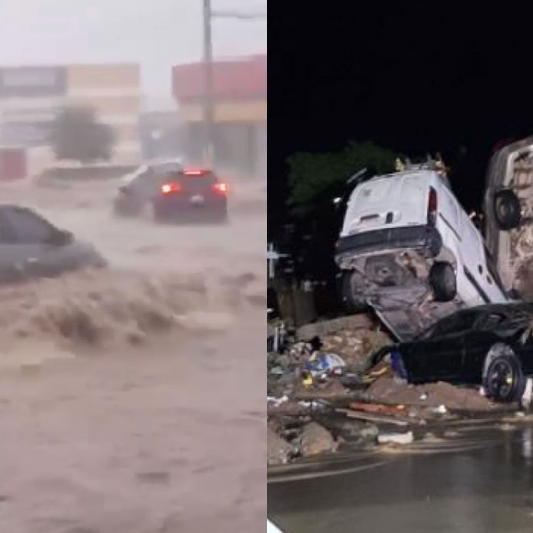 Intensas Lluvias Arrastran y Apilan Vehículos en la Ciudad de Chihuahua