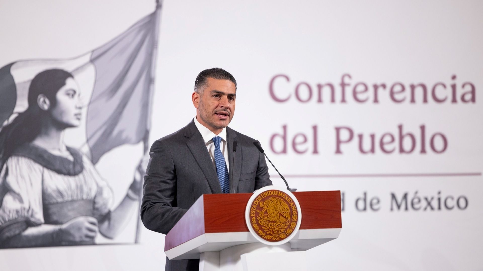 Omar García Harfuch en la conferencia mañanera de hoy 8 de julio de 2025