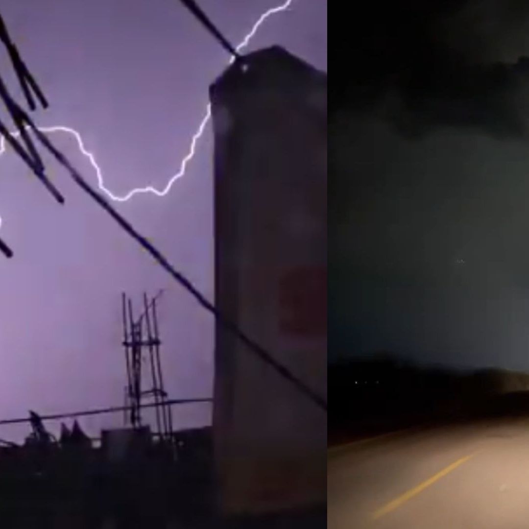En la imagen se pude ver luces de rayos en medio de una tromenta eléctrica.