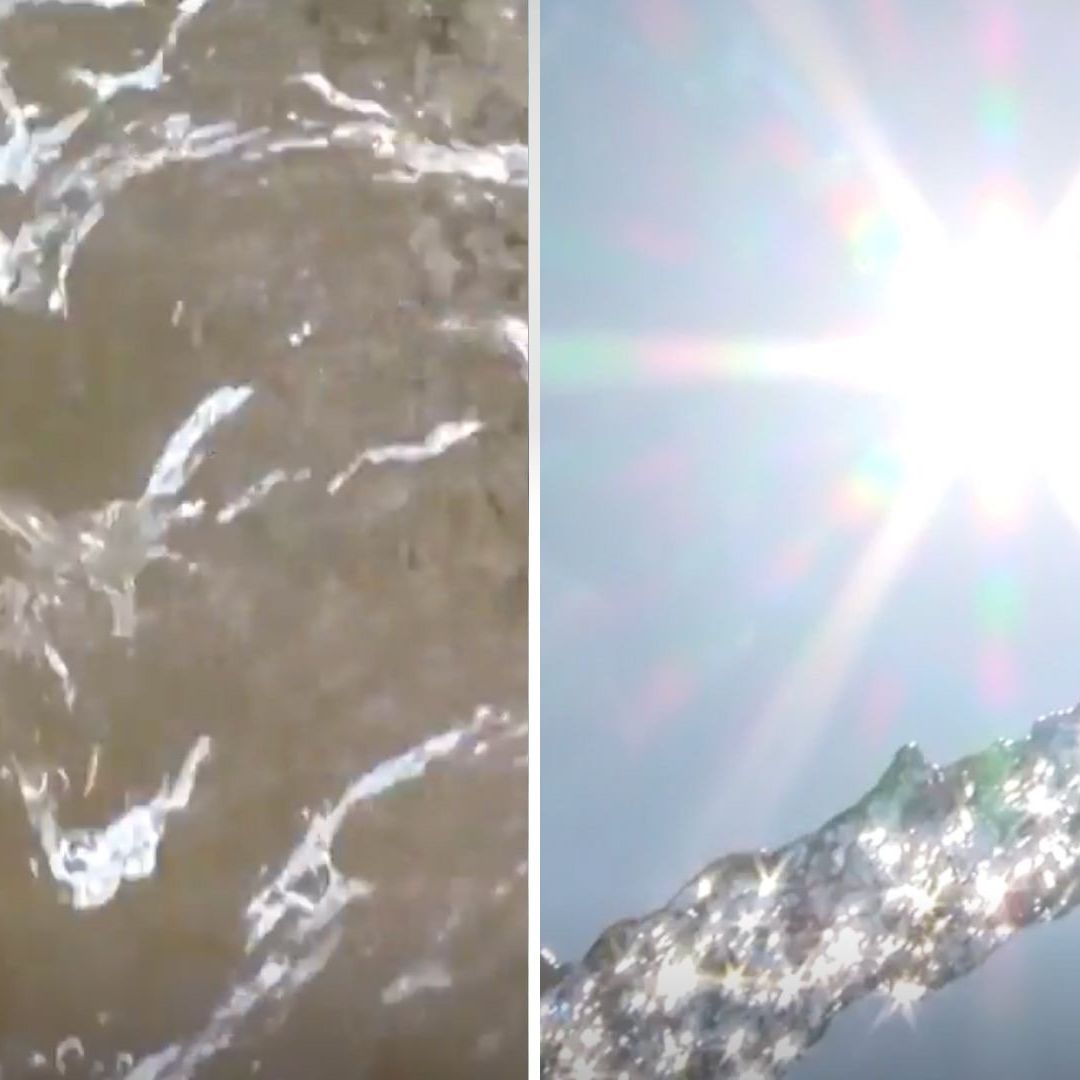 Agua cayendo desde una manguera en medianas y grandes cantidades