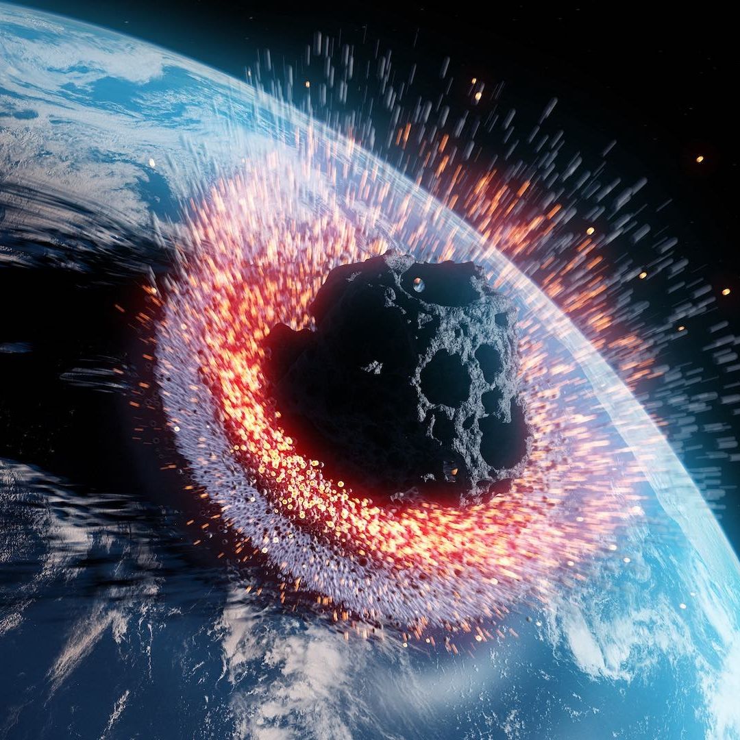 Ilustración artística de un asteroide golpeando el planeta Tierra